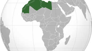 صورة لخريطة العالم و موضح فيها دول اتحاد المغرب العربي.