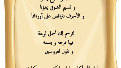 بطاقة تهنئة للعروسين مكتوبة بشكل جميل.